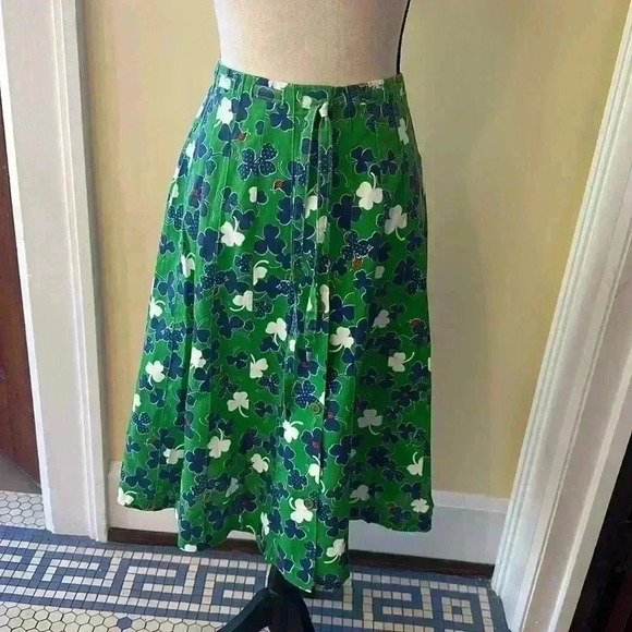 Royal Stuart | Vintage 70’s Midi Skirt w/Clovers & Ladybugs, Pin-tucked Stripes - Picture 2 of 8